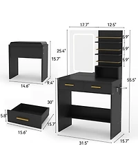 gaomon Makeup Vanity Set with Lighted Mirror, Chair, Drawers, Open Cabinet and Charging Station