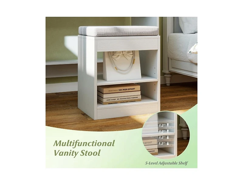 Slickblue Vanity Table Set with Lighted Mirror and Cushion Stool-Black