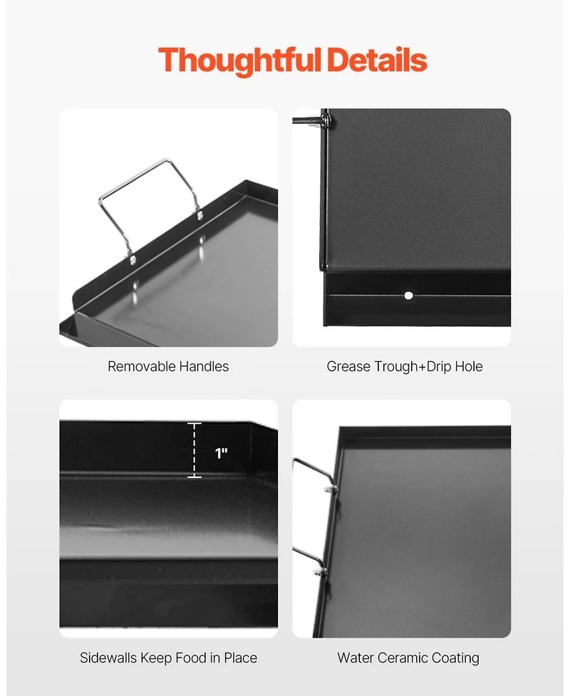 Ecooso 24 x 16 Inch Carbon Steel Griddle Plate for Gas Grill with Handles