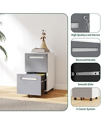 Rainsken 2-Drawer Mobile File Cabinet with Lock, Metal Storage Cabinet on 360° Wheels for Home Office Organizer, Holds A4/Letter/Legal Files