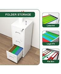Rainsken 3 Drawer Metal Vertical File Cabinet, Lockable Filing Cabinet with Card Slot, Storage Cabinet for Home Office, Holds A4/Letter/Legal Files