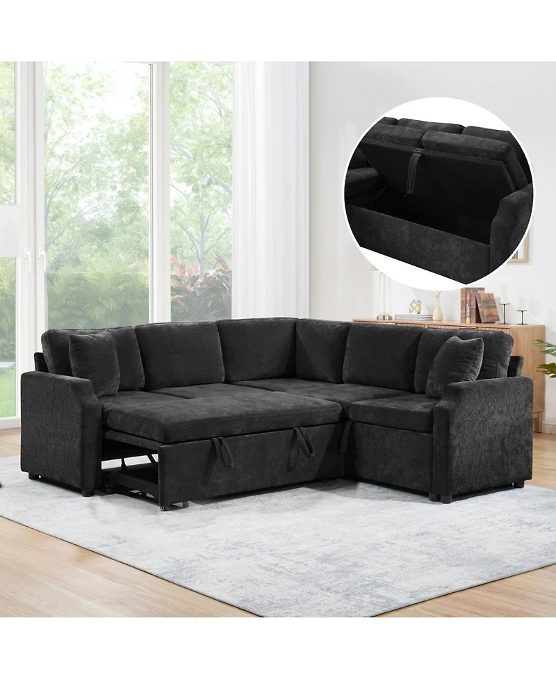 Streamdale Furniture L-Shaped Sectional Sofa Bed with Hidden Storage and Sleeper Function
