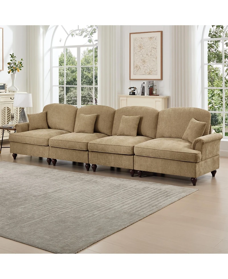 Streamdale Furniture Elegant Mid-Century 4-Seater Chenille Sofa, Flared Arms,