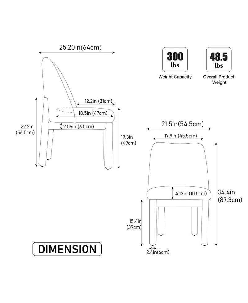 Streamdale Furniture Modern Minimalist Chenille Upholstered Dining Chair Set of 4