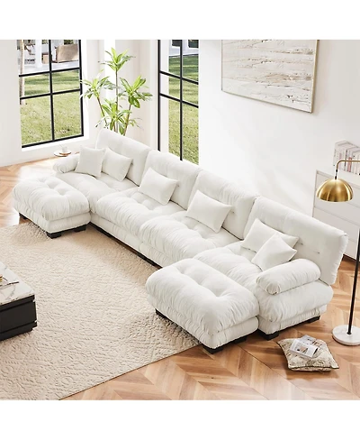Streamdale Furniture Free Combination Modular Sectional Sofa, U Shaped Couch, 4-Seater Cloud Couch with Ottomans