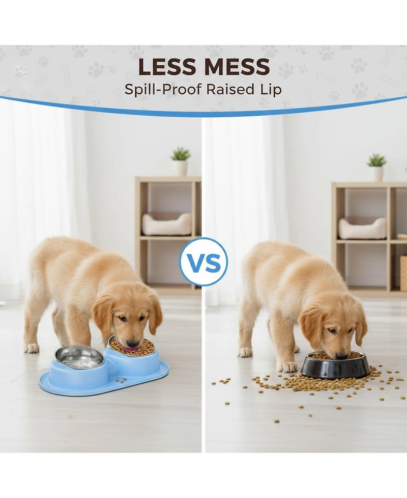 Aronkl Elevated Stainless Steel Tilted Anti Vomiting Non Spill Cat & Dog Bowls with Mat
