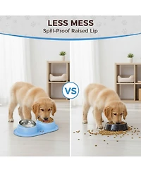 Aronkl Elevated Stainless Steel Tilted Anti Vomiting Non Spill Cat & Dog Bowls with Mat