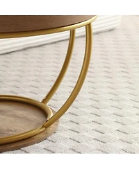 Streamdale Furniture 31" Round Industrial Coffee Table with 2-Tier Storage Shelves