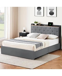 gaomon Bed Frame With Headboard and 4 Drawers Velvet Upholstered Frame With Charging Station Quiet Easy To Assemble