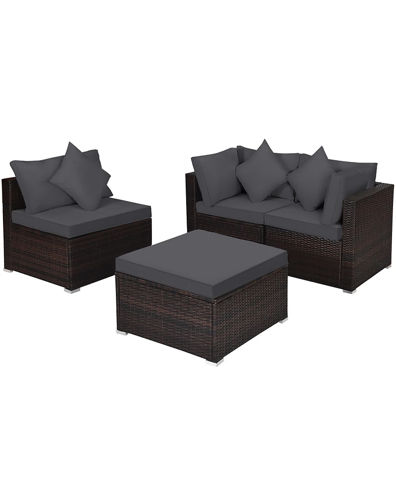 Costway 4PCS Patio Rattan Furniture Set Sofa Ottoman Cushion Garden Deck