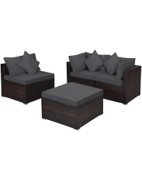 Costway 4PCS Patio Rattan Furniture Set Sofa Ottoman Cushion Garden Deck