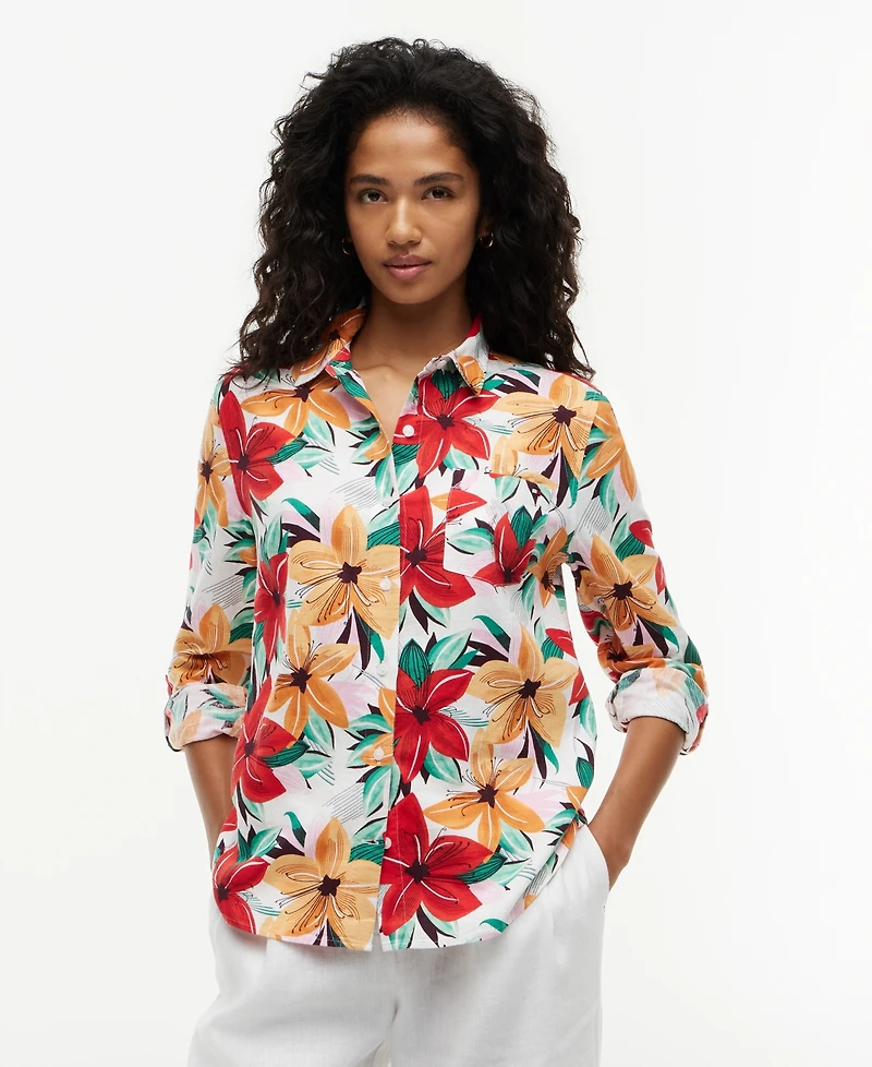 Tommy Hilfiger Women's Long-Sleeve Collared Printed Shirt