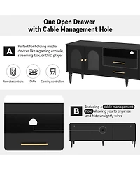 Streamdale Furniture 68.9" Retro Tv Stand - Fluted Glass Doors, Wood Legs