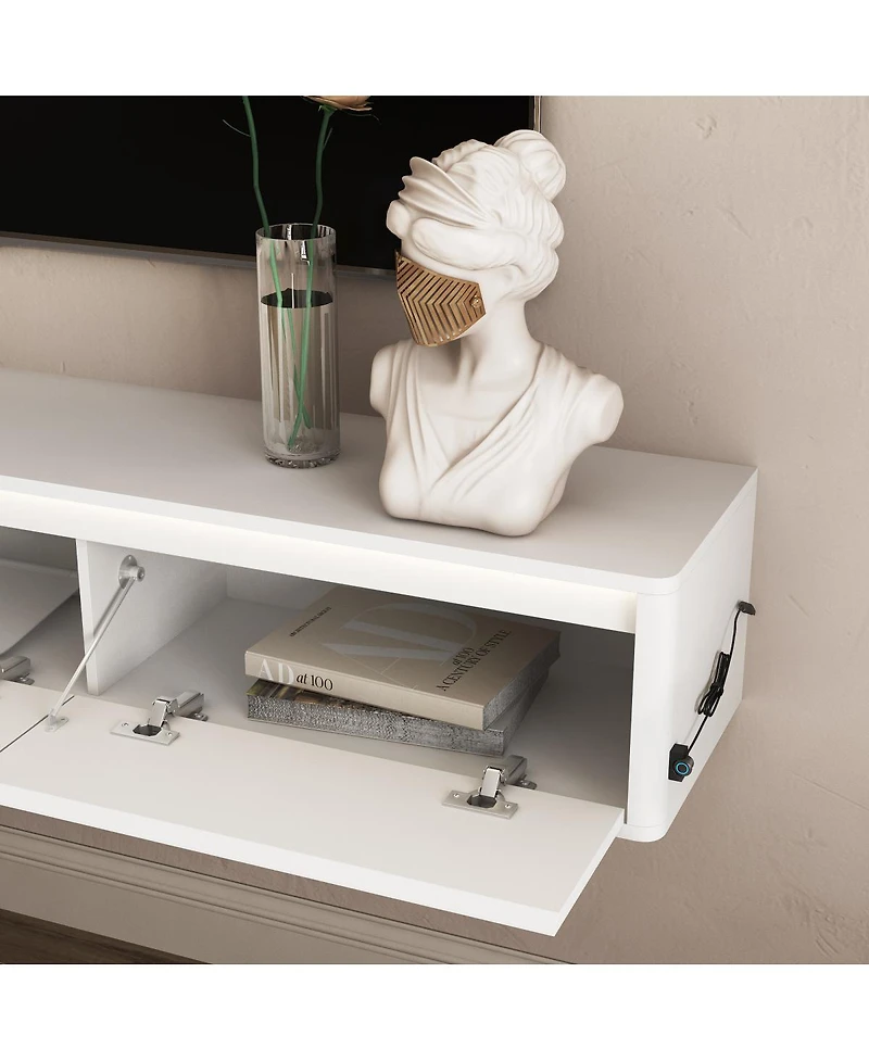 Streamdale Furniture Floating Tv Stand with Led Lights & Power Outlet