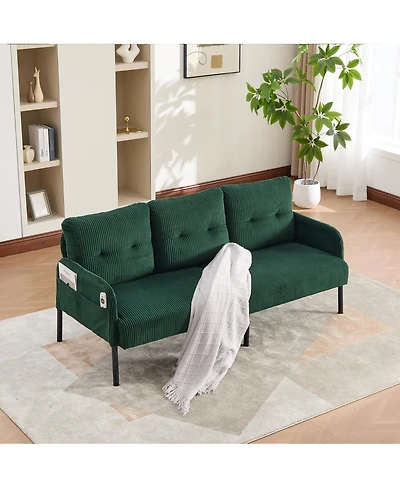 Streamdale Furniture Oversized Corduroy Loveseat Sofa with Metal Legs & Side Pockets