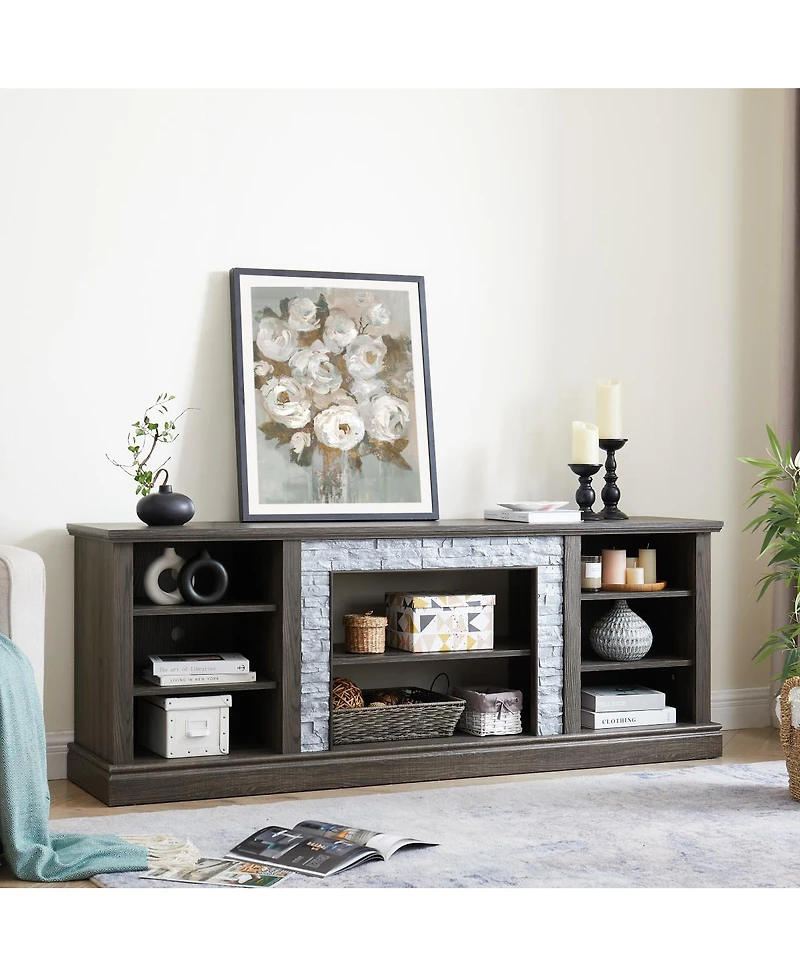 Streamdale Furniture Faux Stacked Stone Tv Stand with Storage Cabinet
