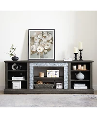 Streamdale Furniture Faux Stacked Stone Tv Stand with Storage Cabinet