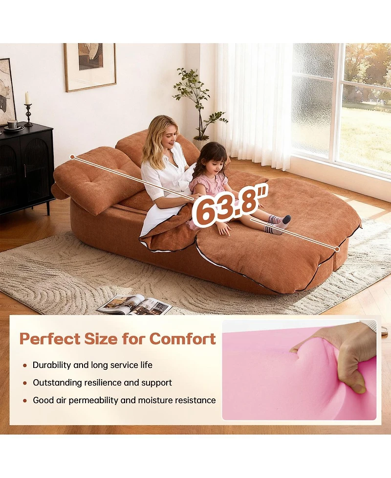 Streamdale Furniture Modern Floor Sofa with 2 Pillows, Convertible Corduroy Sleeper Sofa Bed