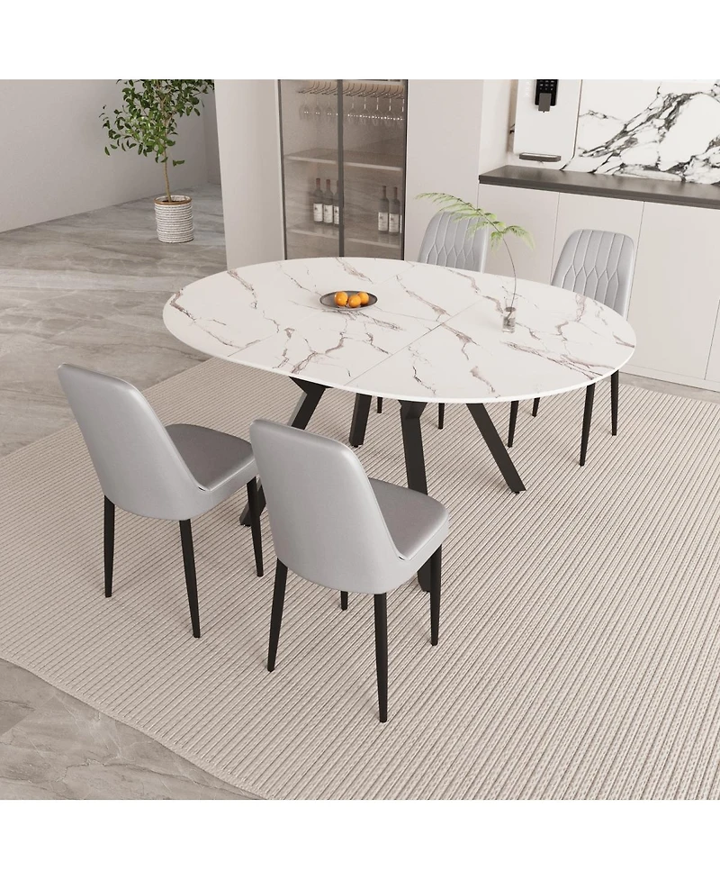 Streamdale Furniture Expandable circular dining table set with 4 cushioned chairs.