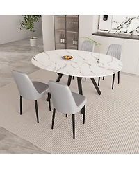 Streamdale Furniture Expandable circular dining table set with 4 cushioned chairs.