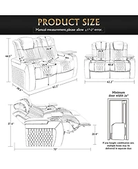 Streamdale Furniture Power Recliner 2 Pc, Top-Grain Nappa, Smart Charging, Rgb Led