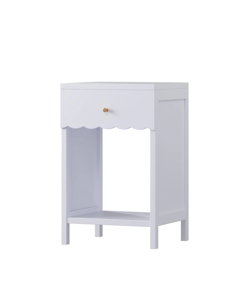 Streamdale Furniture Modern Nightstand with Drawer and Open Shelf, Scalloped Edge Bedside Table