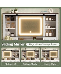 Streamdale Farmhouse Makeup Vanity Desk with Sliding Mirror, Led Lights, Stool & 9 Drawers