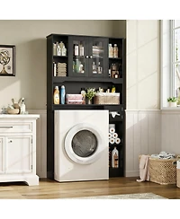 Yigii Over Toilet Storage Cabinet 2 Glass Doors Paper Holder Adjustable Shelves Bathroom Laundry