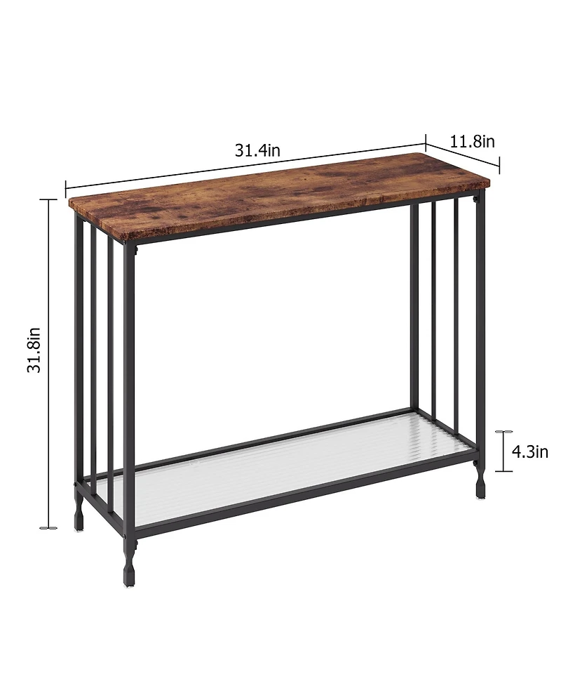 gaomon 32" Retro Narrow Console Table with 2 Storage Shelves, Glass and Metal