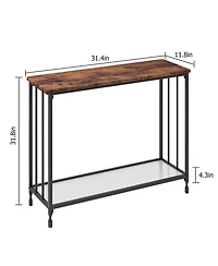 gaomon 32" Retro Narrow Console Table with 2 Storage Shelves, Glass and Metal