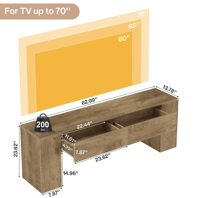 Tribesigns 63 Inch Tv Stand with Drawers, Tv Console for TVs up to 70 Inch, Modern Entertainment Center with 2 Storage Drawers, Media Console