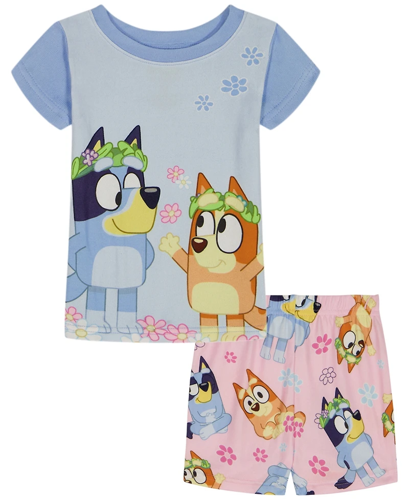 Bluey Girls' 2T-4T Short-Sleeve T-Shirt and Shorts, 2-Piece Set