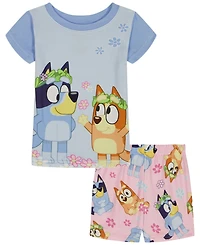 Bluey Girls' 2T-4T Short-Sleeve T-Shirt and Shorts, 2-Piece Set