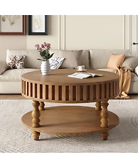 Streamdale Furniture Farmhouse Fluted Coffee Table with Storage, Rustic Center Table