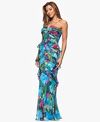 Xscape Petite Floral Printed Tiered Ball Gown