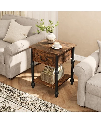 gaomon Rustic Industrial 2-Tier End Table with Storage Drawer