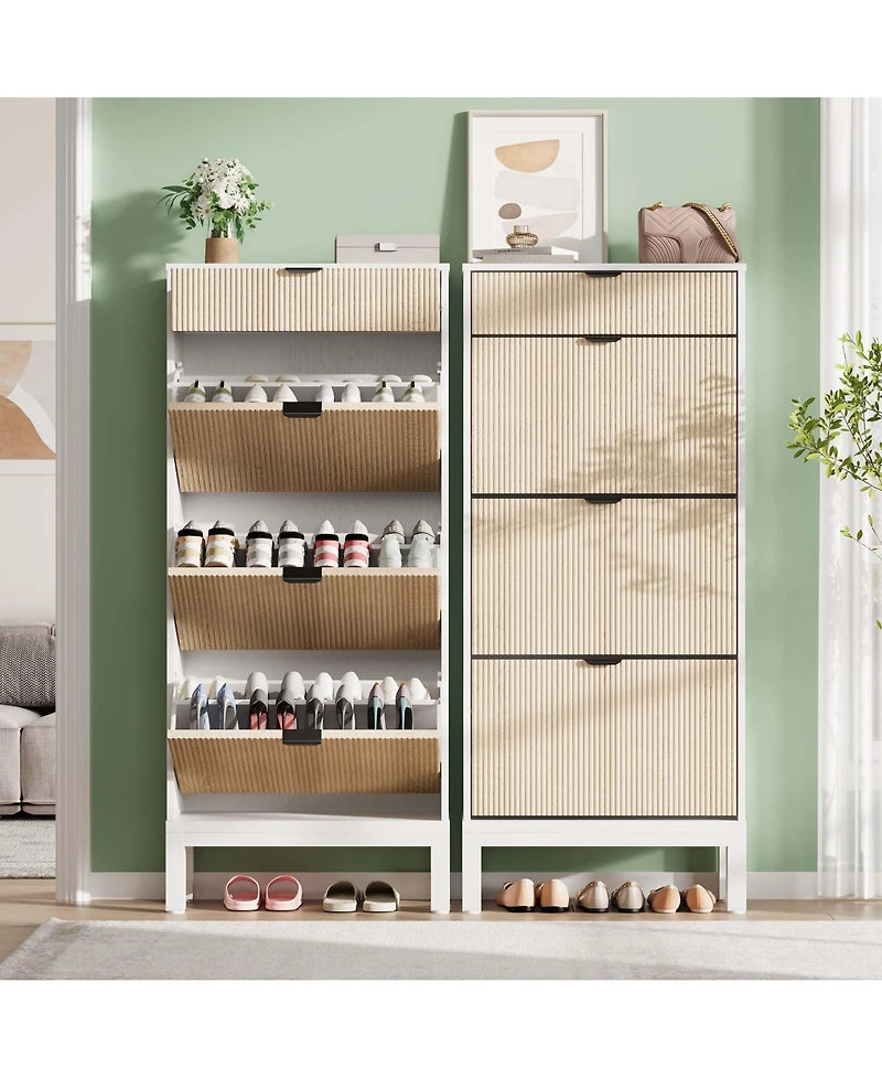 Homfan Shoe Storage Cabinet for Entryway with 3 Flip Drawers, Modern Shoe Rack with Metal Legs, Freestanding Narrow Slim Shoe Organizer