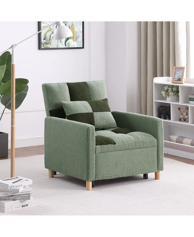 Streamdale Furniture Convertible Sleeper Sofa Chair Bed with Pillow, Teddy Fabric