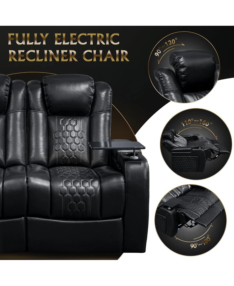 Streamdale Furniture 62.2" Power Recliner 2 Pc, Top-Grain Nappa, Smart Charging, Rgb Led