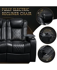 Streamdale Furniture 62.2" Power Recliner 2 Pc, Top-Grain Nappa, Smart Charging, Rgb Led