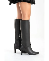 Forever and Always Women Shoes Merla Leather Block Heel Boot