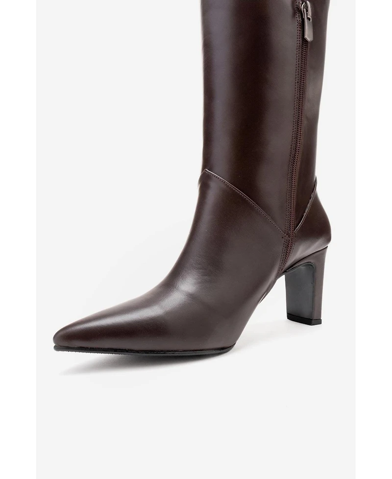 Forever and Always Women Shoes Merla Leather Block Heel Boot