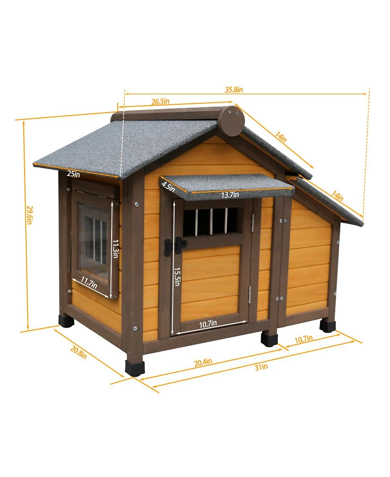 6thdruple Solid Wood Dog House with Elevated Floor, 45 Inch Waterproof Outdoor Dog House for Medium Dogs
