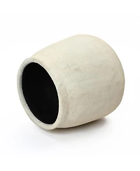 LuxenHome Sahara Stone Planter, 16.1" Round Cement Accent in Desert