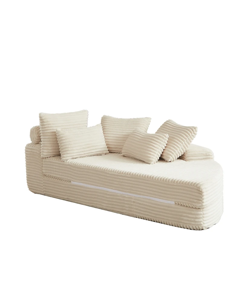 Streamdale Furniture Corduroy Semi-Circular 2-in-1 Sofa Bed with Neck Pillow & 5 Throw Pillows