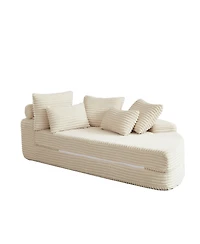 Streamdale Furniture Corduroy Semi-Circular 2-in-1 Sofa Bed with Neck Pillow & 5 Throw Pillows