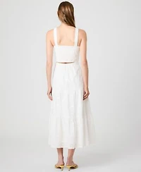 French Connection Womens Square Neck Floral Eyelet Crop Top Tiered Skirt