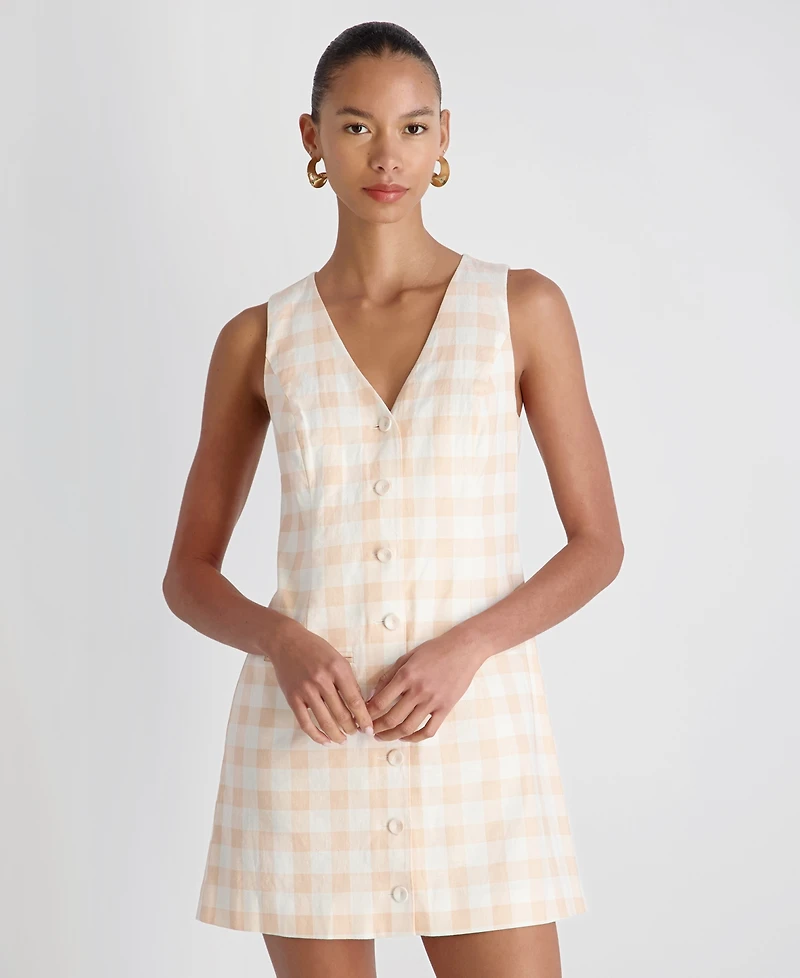 French Connection Women's V-Neck Gingham Mini Dress