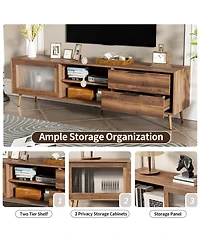 sumyeg Modern Tv Stand Console with 2 Glass Doors 2 Drawers & Storage Cabinet