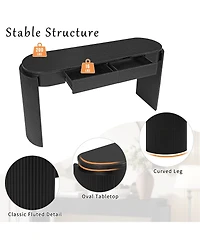 sumyeg Storage Cabinet Console with Fluted Design, Oval Top and 2 Drawers